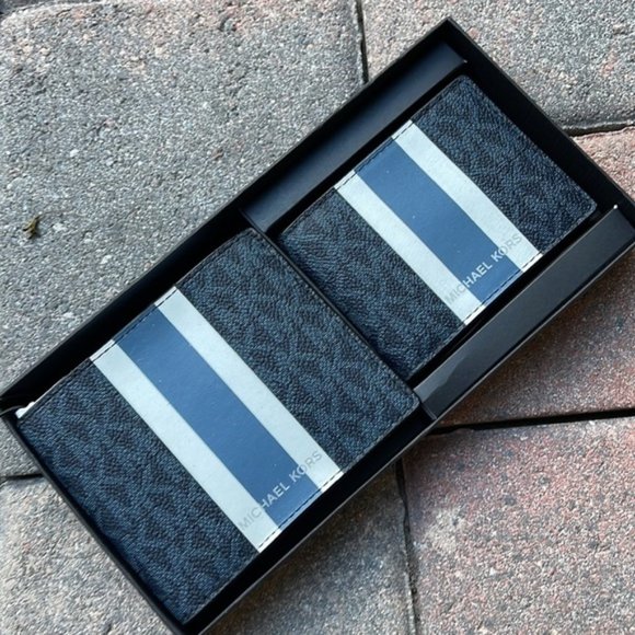 Michael Kors Men`s Gifting Bifold 3 in 1 Wallet Box Set Admiral Multi - Picture 2 of 11